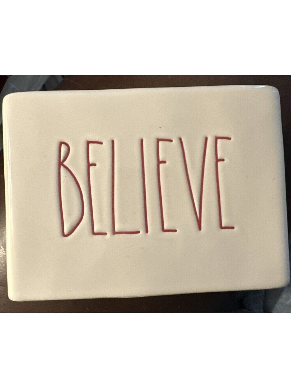 RAE DUNN Believe LL Holiday Ceramic White With Red Letters  Toothbrush Holder